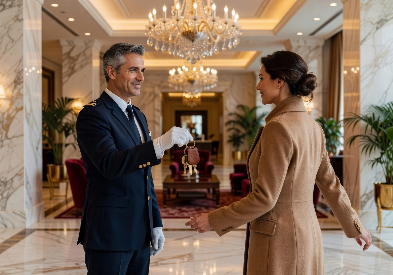 Concierge Handing Over Keys in Luxury Setting